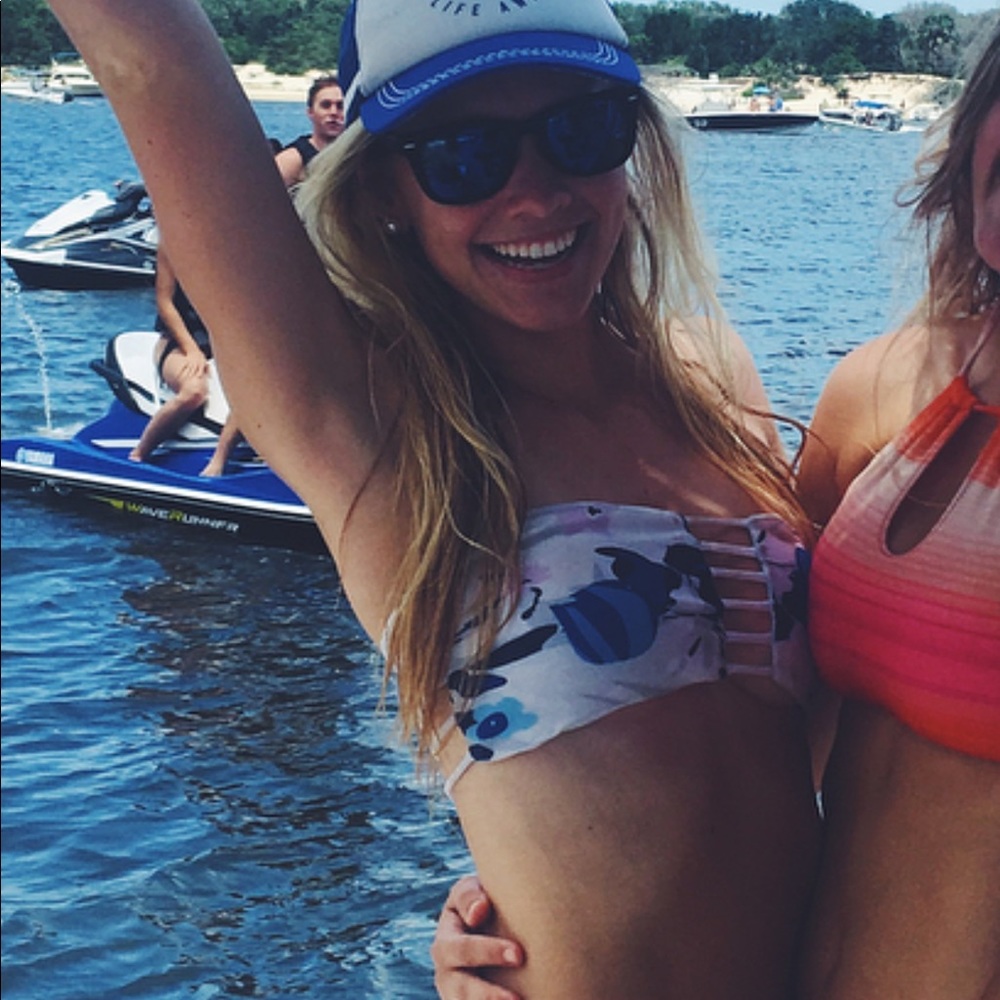 Strapless floral bikini top